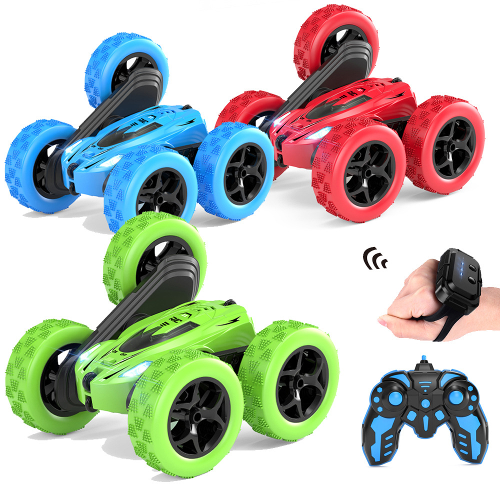 新款亚马逊儿童遥控双面特技车360度漂移四驱翻斗车玩具汽车