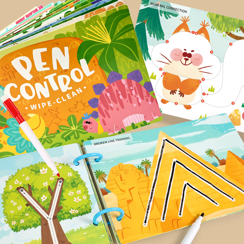 儿童控笔训练卡和启蒙练习可重复使用的教育练习书擦除式写作玩具