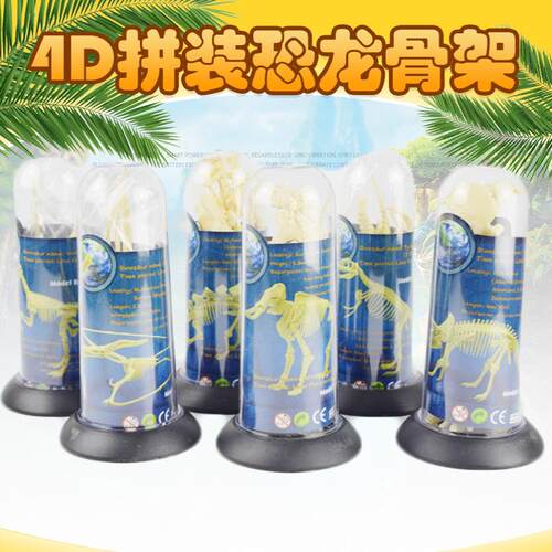新品4D拼装恐龙骨架模型玩具 6款考古挖掘恐龙架地摊益智玩具