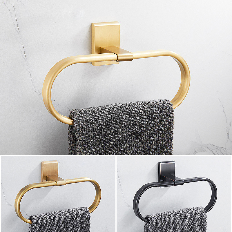 .生间全铜毛巾环壁挂免打孔浴室毛巾杆毛巾挂圆环钩浴巾架毛巾架