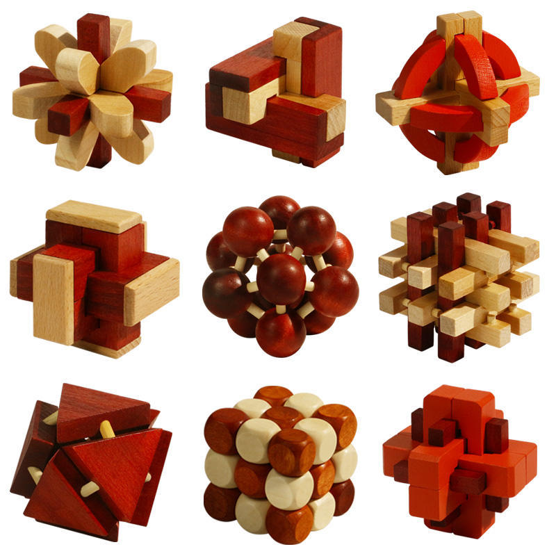 .色鲁班锁全套高难度魔方益智玩具智力动脑儿童老年人六通孔明锁