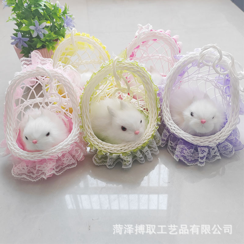 仿真动物模型兔子花边吊篮兔玩具热销款景区手工摆件纯手工