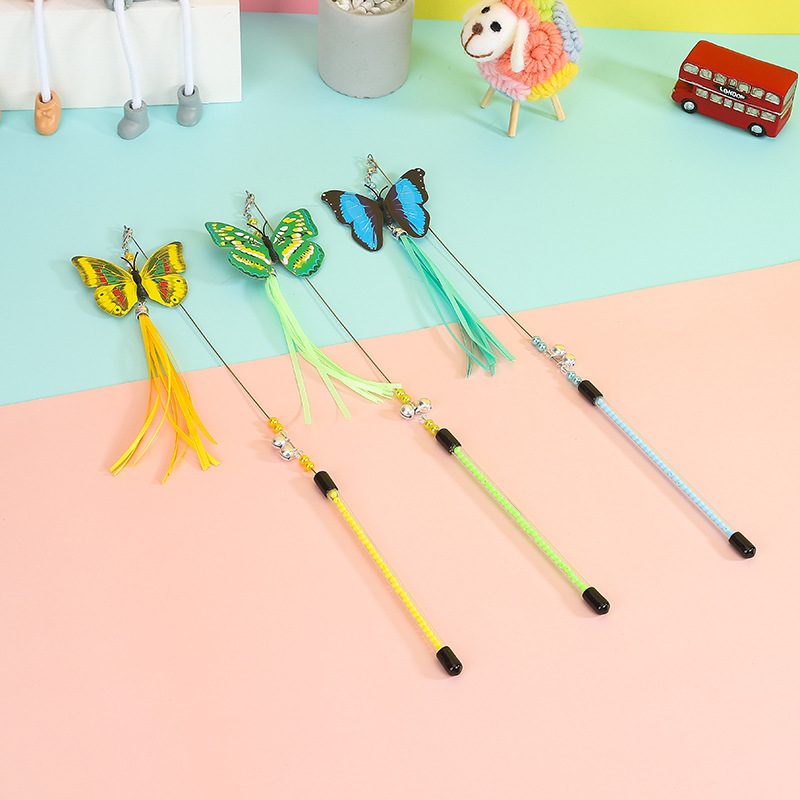 宠物猫玩具 钢丝蝴蝶逗猫棒 猫玩具流苏逗猫 钢丝逗猫棒 宠物用品