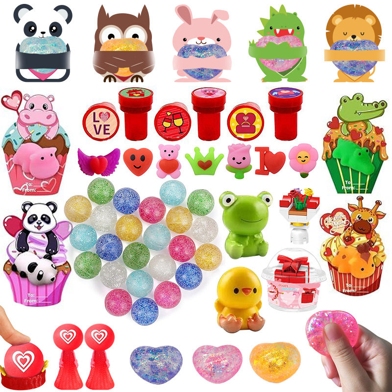 情人节24PCS爱心捏捏乐儿童课堂交换礼物弹跳小人玩具套装