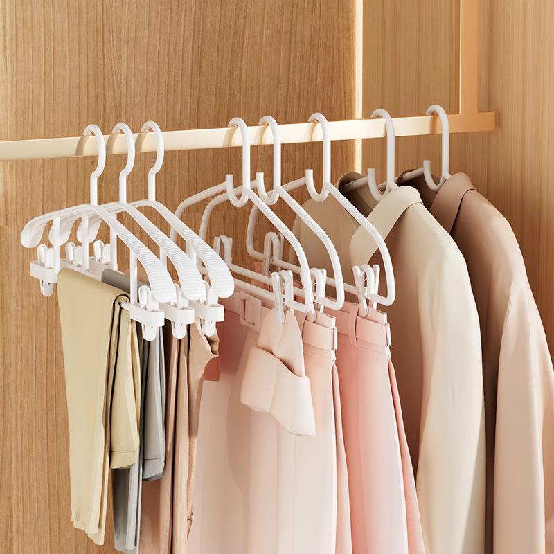 家用无痕衣架带多夹子挂衣家用塑料衣撑晾衣服防滑宽肩撑子晒衣