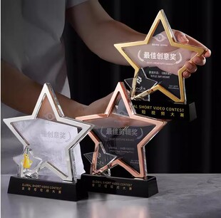 五角星水晶奖杯定制奖牌订制授权牌定做业绩进步之星特别贡献奖