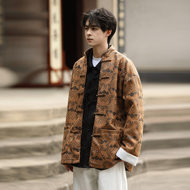秋冬季中国风印花盘扣唐装男2024夹克汉服外套新中式改良中山装