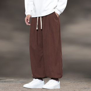 秋冬灯笼裤男宽松大码哈伦裤男士休闲裤中国风灯芯绒阔腿束脚裤