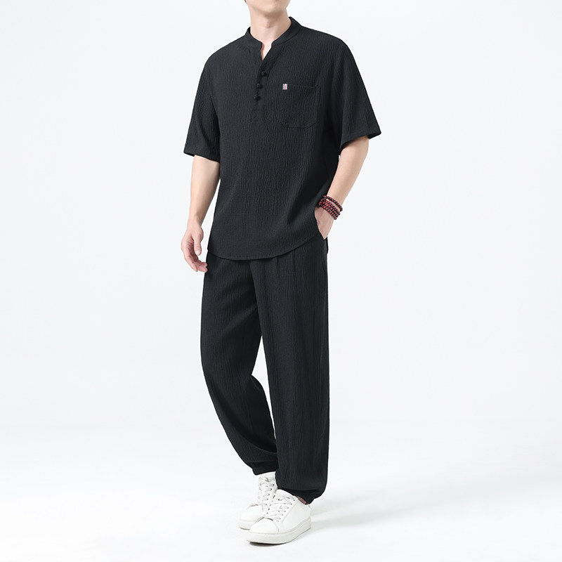 [两件套]2026夏季中国风休闲套装新中式盘扣唐装居士禅修服茶服