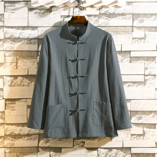 2025春秋中国风上衣新中式中山装男款内搭长袖亚麻衬衫唐装居士服