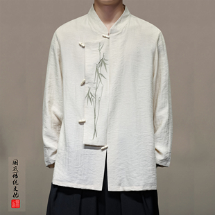 立领设计感唐装 春季 男新中式 衬衫 汉服衬衣复古刺绣外套 中国风长袖