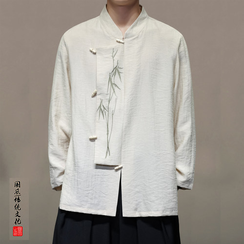 春季中国风长袖衬衫男