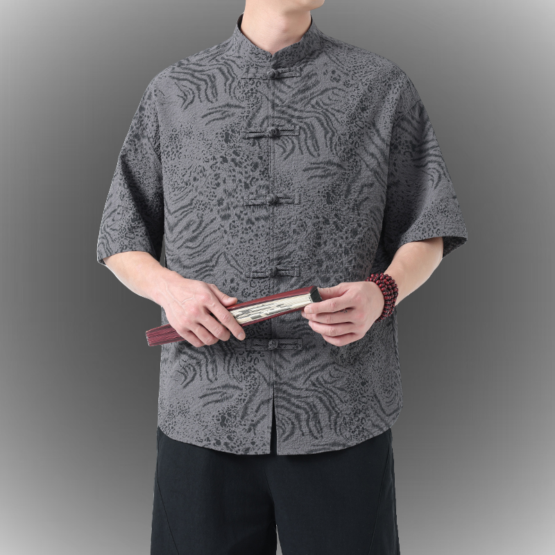 2025新款夏季新中式复古风中国风男装唐装男款短袖衬衫茶服中山装,男装,唐装,淘宝优惠券,粉丝福利购,淘宝优惠卷