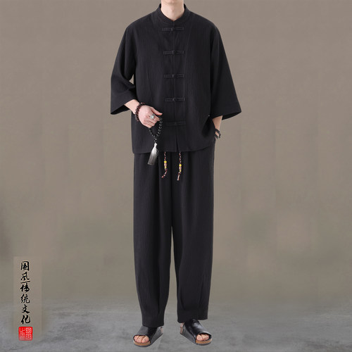 夏季薄款冰丝休闲运动套装男