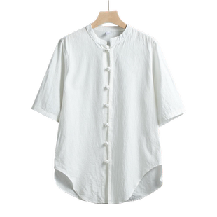 夏季唐装男短袖衬衫中式棉麻中国风茶服养生打座禅修居士服中医馆