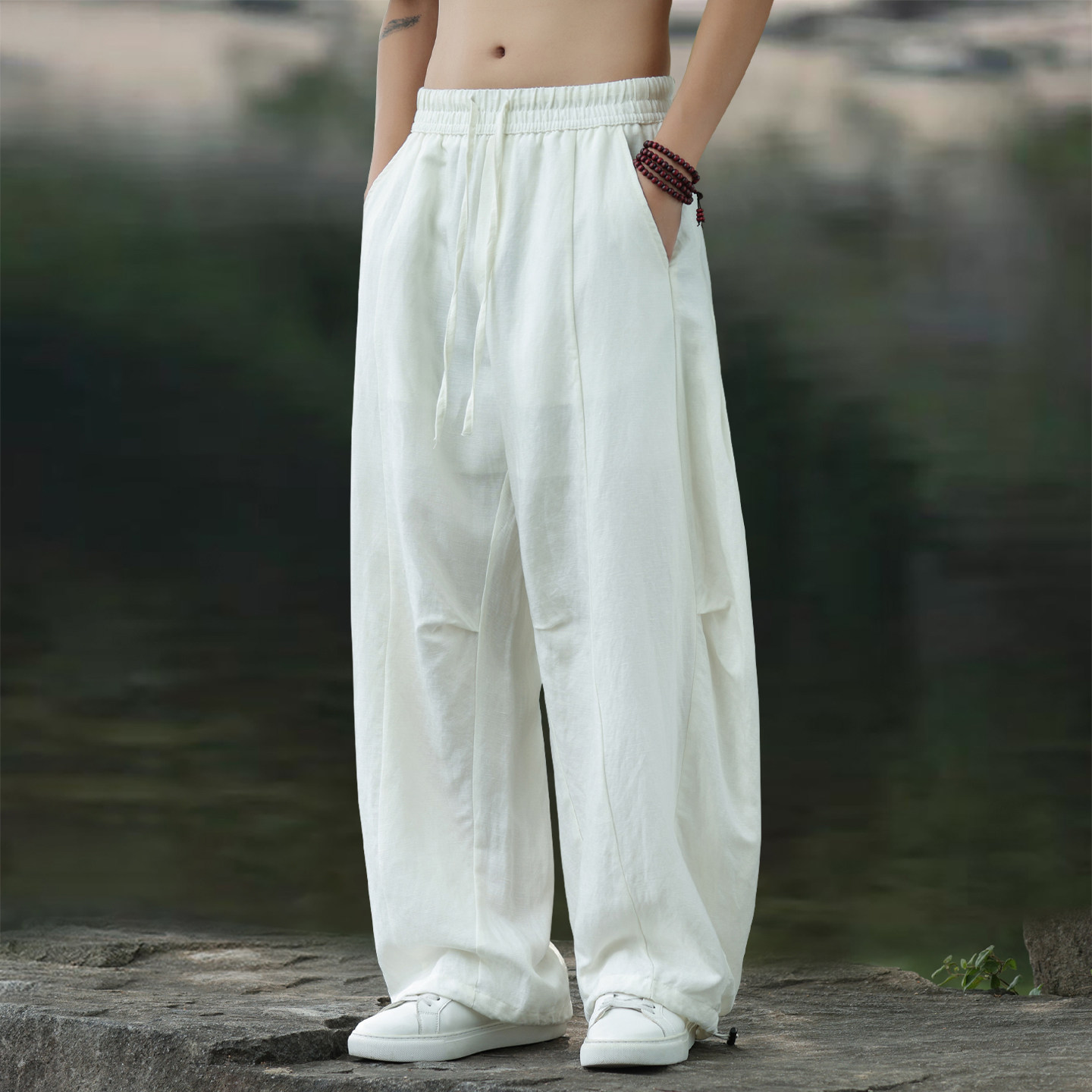 2025新款夏季中国风男士休闲裤棉麻裤子宽松阔腿裤弯刀裤薄款长裤,男装,休闲裤,淘宝优惠券,粉丝福利购,淘宝优惠卷