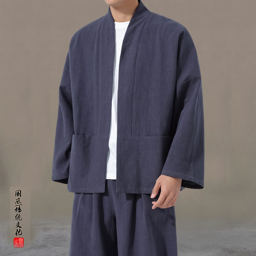 棉麻汉服男春改良唐装上衣禅茶服