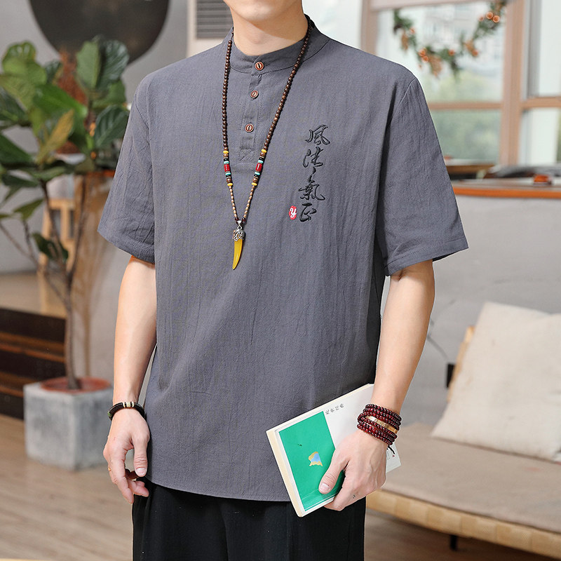 남성용 반팔 티셔츠 리넨 여름 탑 2022 신상 중년 및 노인 남성 중국 스타일 당나라 정장 얇은 언더 셔츠