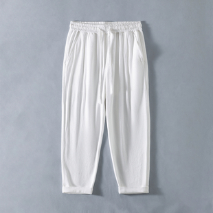 夏季 宽松舒适透气沙滩裤 亚麻休闲裤 子棉麻薄款 男九分裤 2025新款