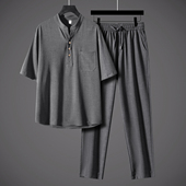 中年爸爸装 两件套天丝麻休闲服男款 轻奢级 高端品质中国风套装