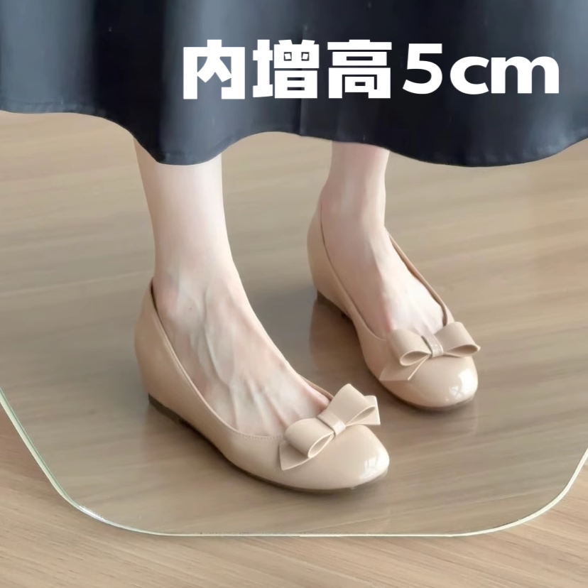 内增高5cm裸色法式配裙子浅口圆