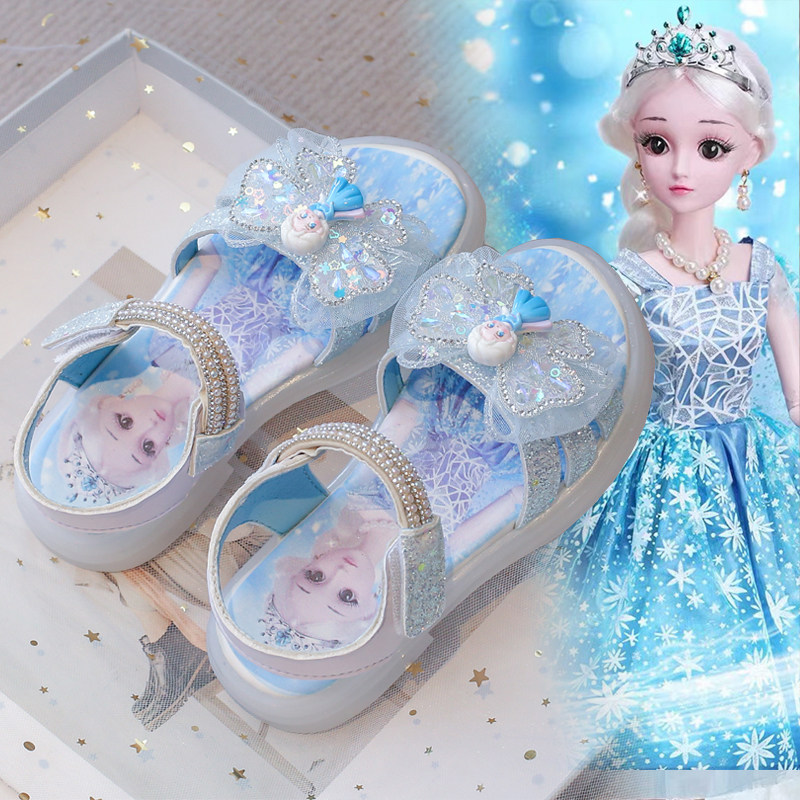 女童凉鞋闪亮爱莎公主鞋水晶凉鞋