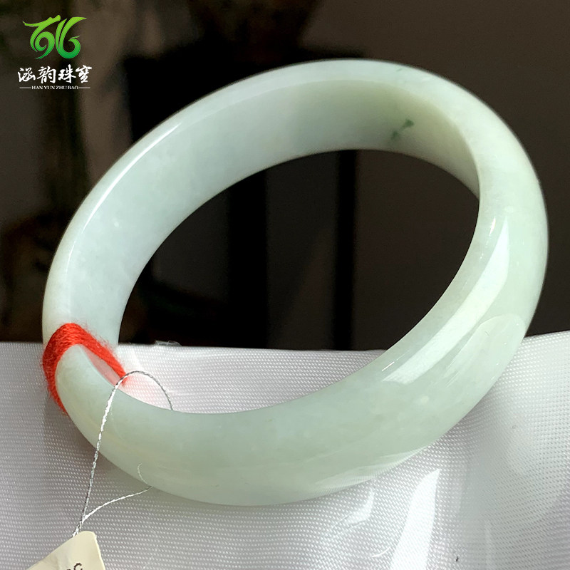 涵韵珠宝天然翡翠A货冰种手镯飘蓝花扁条冰透花玉镯配证书60圈口