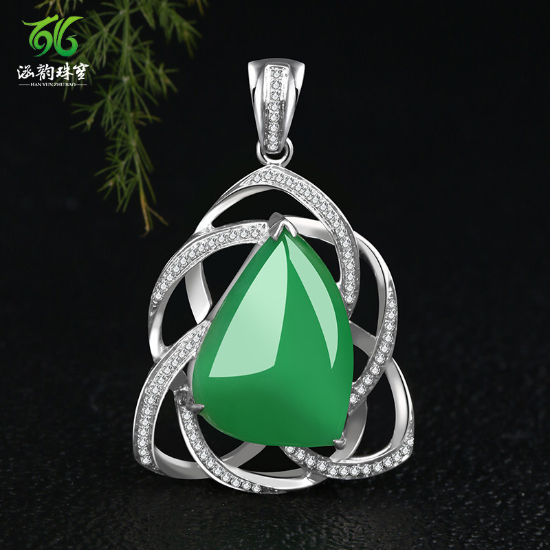 涵韵珠宝18K金镶翡翠满色随形吊坠女款金镶玉项链玉坠挂件礼物