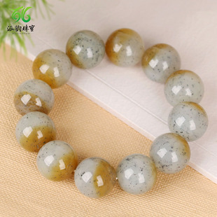 涵韵珠宝新疆和田玉手链青花糖白圆珠手串天然玉石手链男款正品