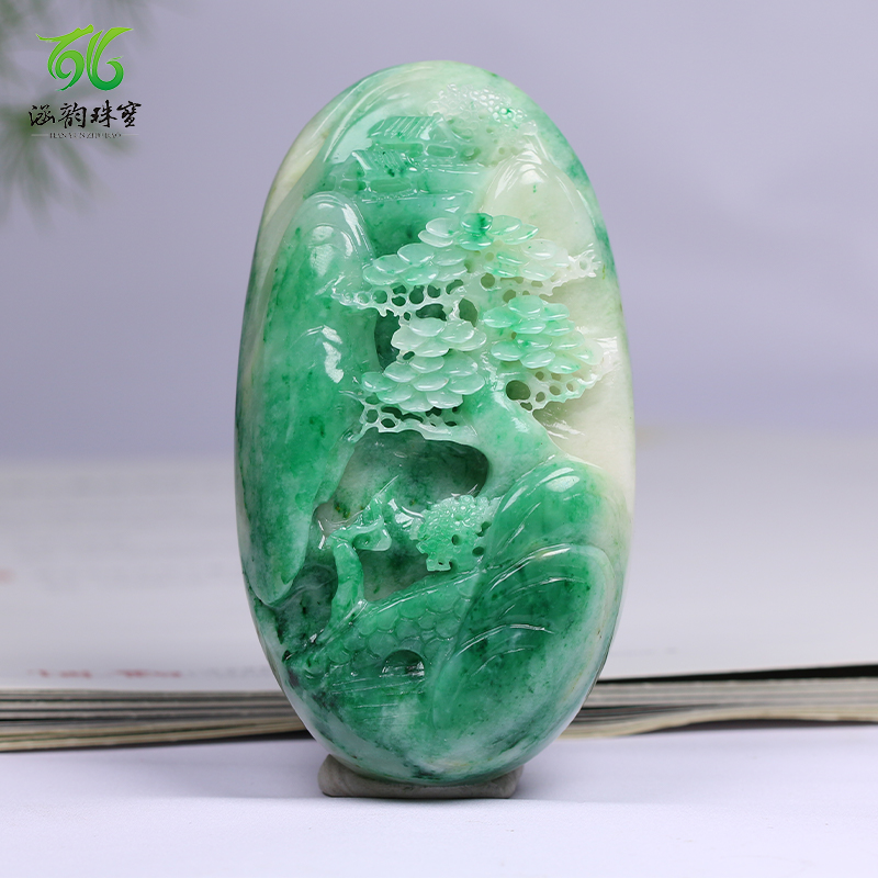 独山玉手把件白天蓝料冰底