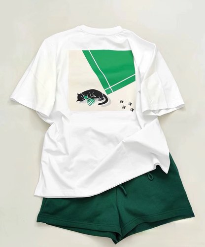 2025新韩版羽毛球服短袖T恤男女文化衫球衣肌理棉感速干运动服猫