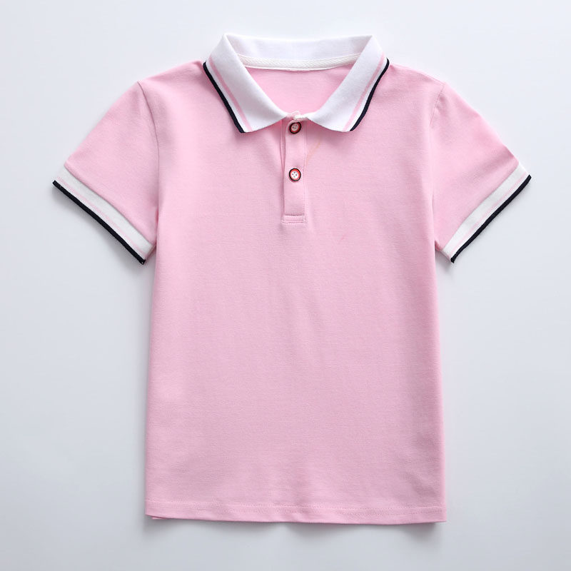 儿童短袖t恤男纯棉夏装打底POLO衫粉色红色女童男童白色校服体恤