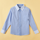 男童女童条纹衬衣中大童表演小学生纯棉校服 短袖 儿童蓝色衬衫 长袖