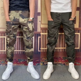 欧货夏季男士薄料迷彩裤小脚休闲裤六口袋哈伦裤百搭男长裤子9616
