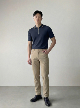 夏季轻奢短袖Polo衫男士新款翻领短袖T恤男半拉链男装上衣潮3776