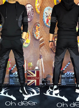 T016秋季新款男士卫衣休闲裤两件套休闲运动套装秋装卫裤运动服帅