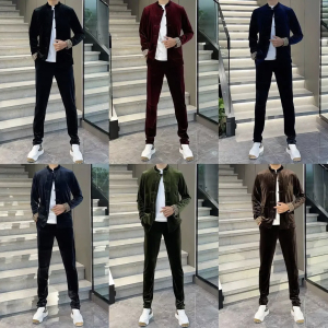 T782秋季男士金丝绒盘扣唐装潮流无痕套装中国风两件套男时尚外套