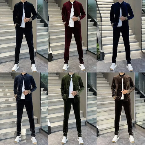 男士金丝绒中国风盘扣唐装套装