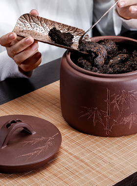 宜兴紫砂茶叶罐储存罐普洱中式陶瓷大号醒茶罐家用密封罐子一斤装
