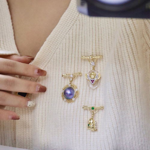 ZJ珠宝18k金万能胸针钻石珍珠祖母绿高级珠宝配件胸针女