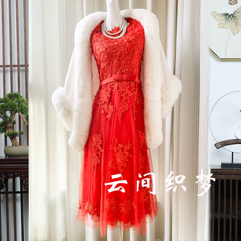 大毛领旗袍披肩外搭女士秋冬季时尚高贵气质带袖斗篷披风开衫外套