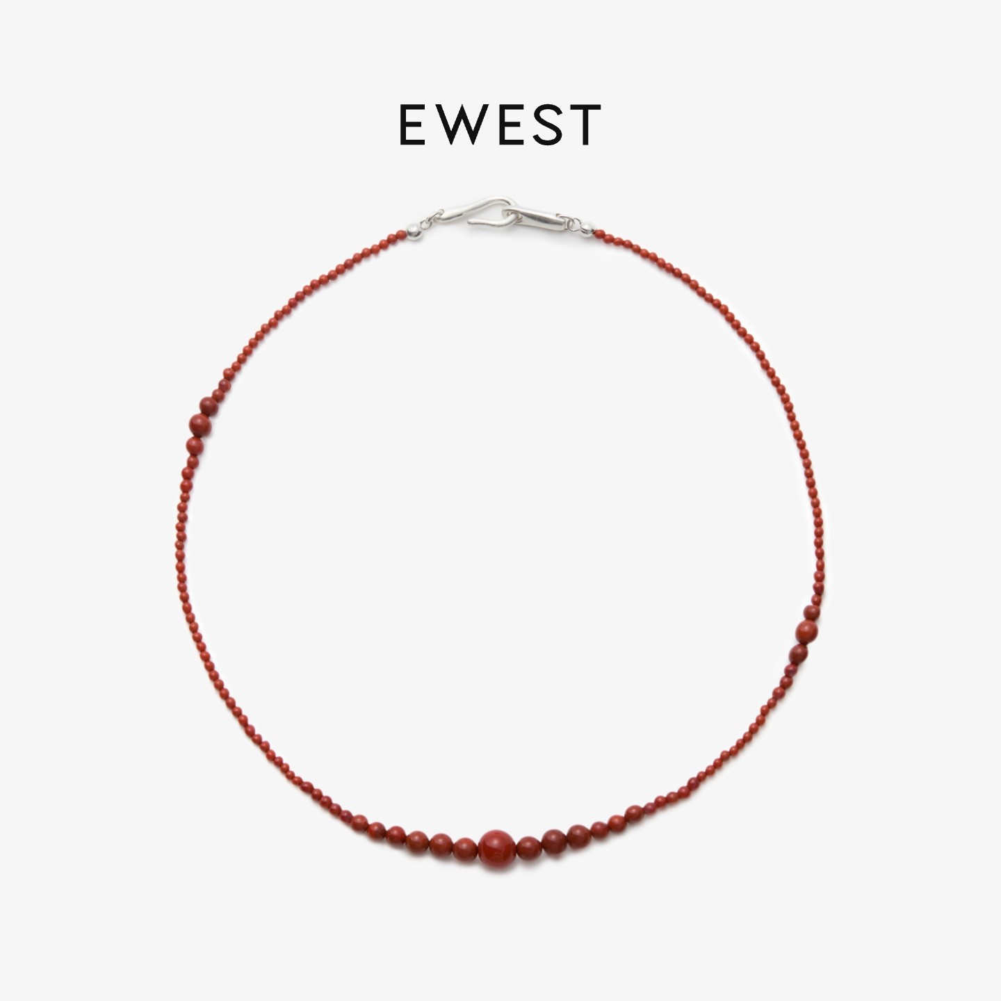 EWEST 新款迷你南红玛瑙串珠项链女红色原创颈链长款本命年毛衣链