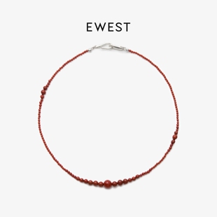 毛衣链项饰 迷你南红玛瑙串珠项链女秋冬红色原创长款 ewest 新款
