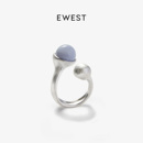 新款 ewest 蓝玛瑙戒指女开口戒小众指环设计原创轻奢高级感尾戒