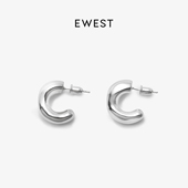 EWEST FLOW素银曲线小耳圈轻奢女小众简约耳圈耳钉耳饰高级耳环