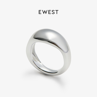 ewest FLOW素银肌理戒指简约素圈女指环银色原创食指戒高级感尾戒