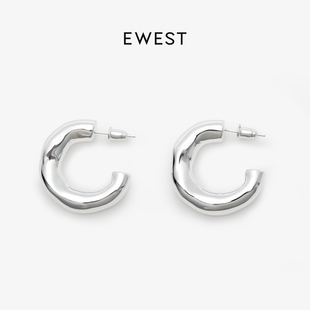 ewest FLOW素银曲线中耳圈秋冬女小众设计感素圈耳环圈圈耳钉 新款