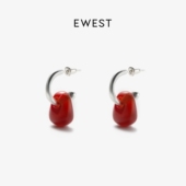 EWEST 红玛瑙耳环红色新年新款 耳钉女本命年高级感过年春节耳饰
