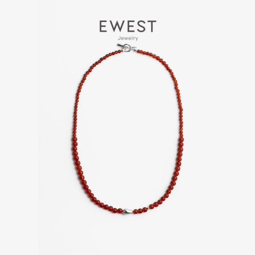 EWEST 银珠渐变红色串珠项链女红玛瑙锁骨链本命年小众设计颈链