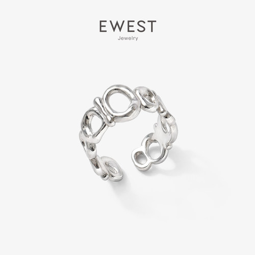 EWEST 开口戒指女小众镂空尾戒纯银设计感小指中指食指戒个性高级